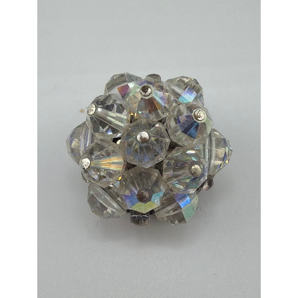 Vintage Fabiola AB Crystal Cluster Clip On Earrings - Picture 2 of 4